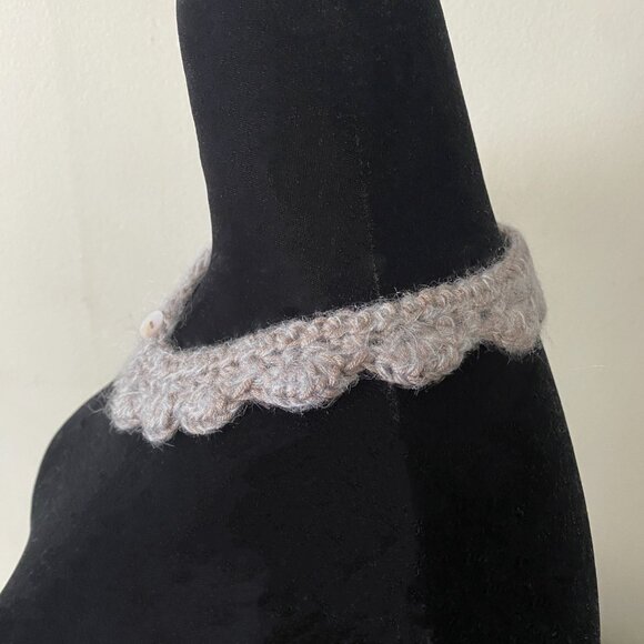 Handmade Crochet Taupe Silvery Blue Poly Mohair Wool Collar Neckwear Accessory - Picture 3 of 6